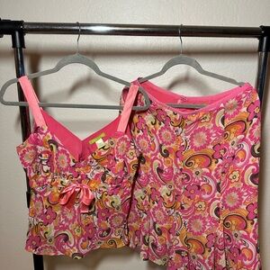 VINTAGE SIGRID OLSEN SET Pink and Orange Floral Top and Skirt Set